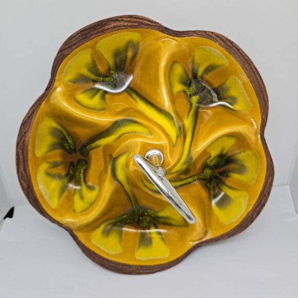 California Pottery Sequoia Ware Divided Serving Bowl, 608, Yellow, Wood Grain - Picture 3 of 7